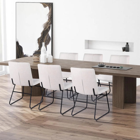 Ensemble de 6 Chaises de Salle à Manger Flysky en Lin avec Dossier et Pieds Métalliques, Beige