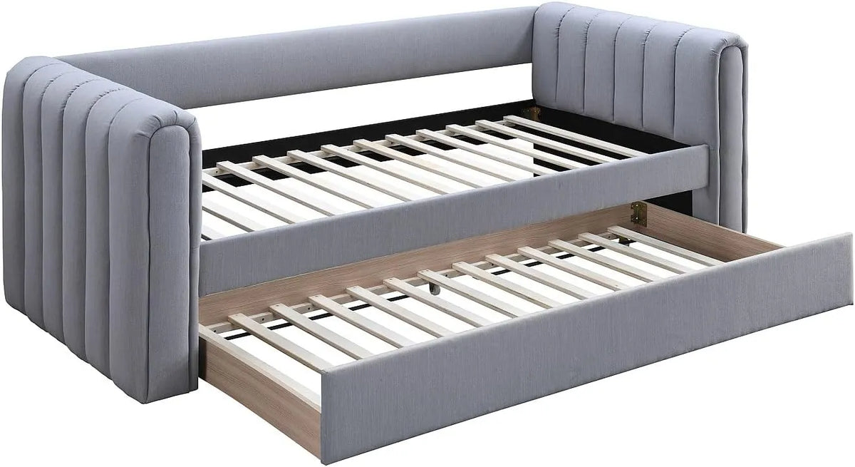 Lit gigogne enfant 90x190 cm en tissu gris SAHONA