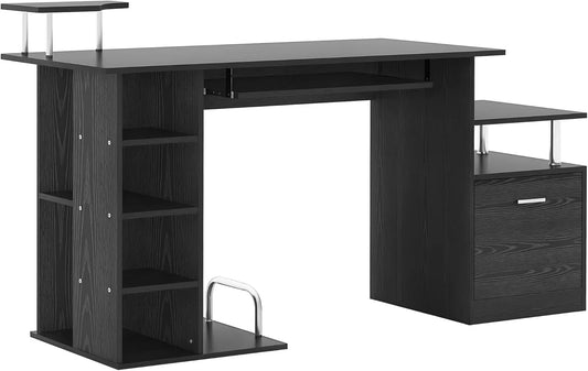 Bureau Informatique Multifonction Noir avec Rangement 152 cm
