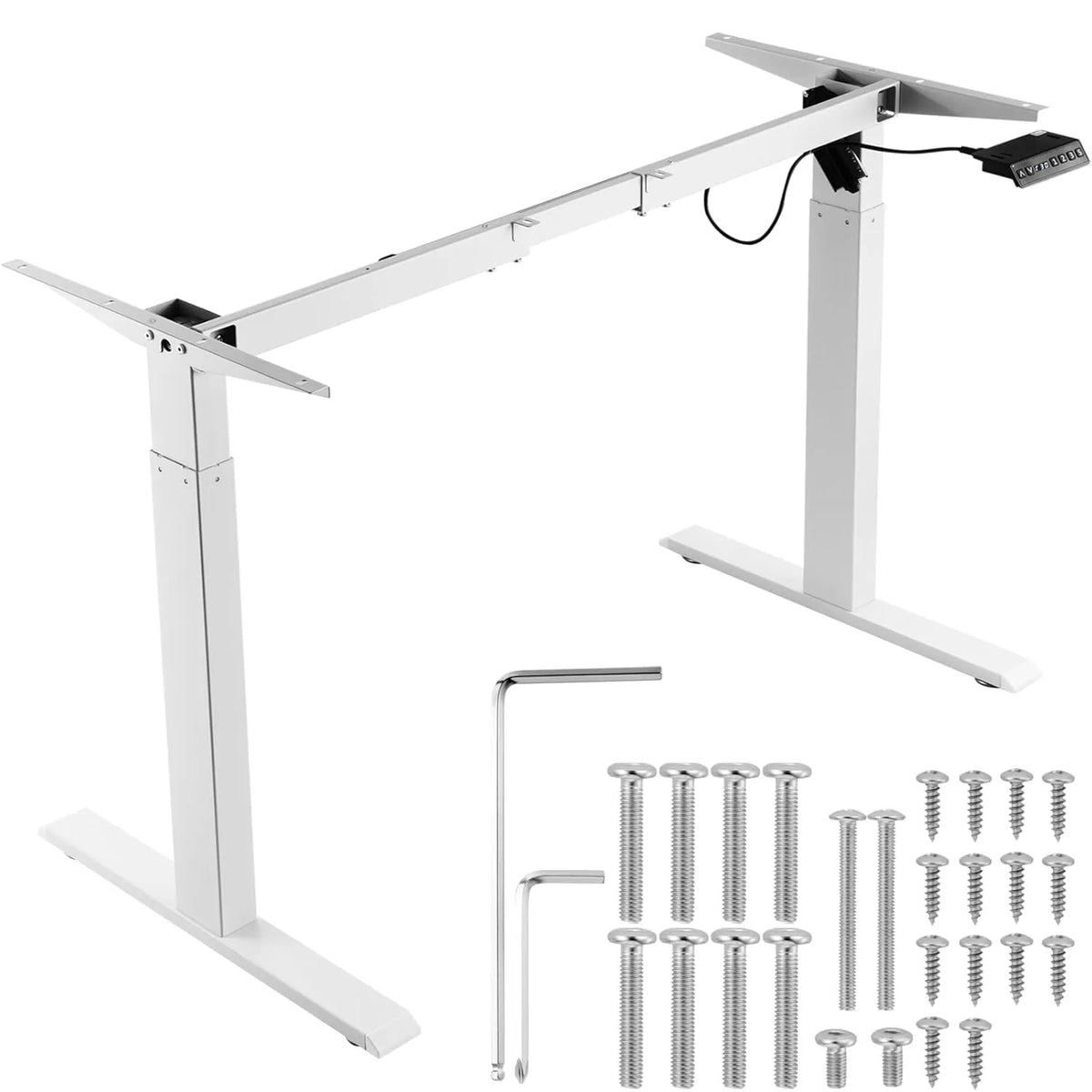 Cadre de Bureau Électrique Ajustable VEVOR, Hauteur de 70 à 117 cm, Longueur Réglable 95-158 cm, Base Ergonomique pour Maison et Bureau, Blanc
