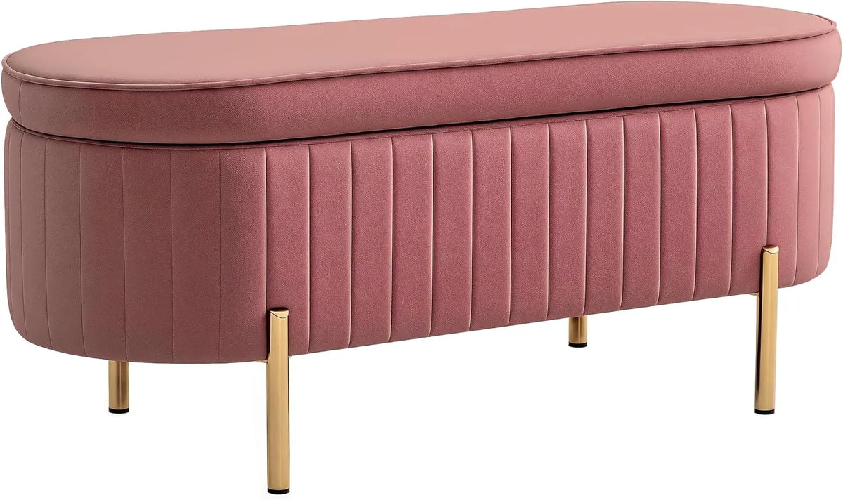 Banc de rangement en velours rose avec pieds en métal, capacité 72L - HOMCOM