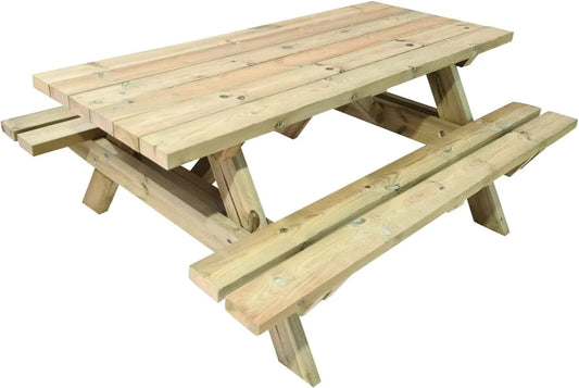 Table de pique-nique extérieure Munich en bois traité, homologuée pour usage public, 180 cm