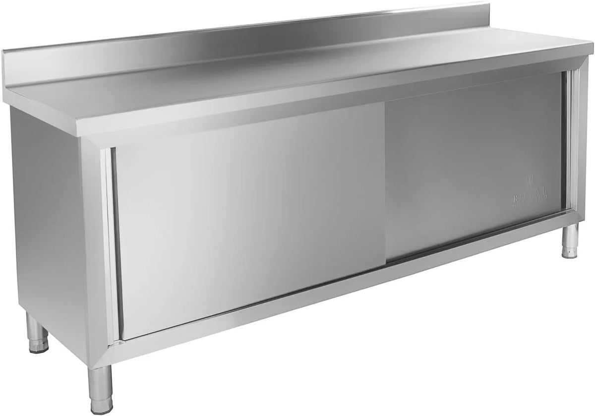 Meuble Bas en Inox pour Cuisine, 200x60x96 cm, Portes Coulissantes, 160 kg