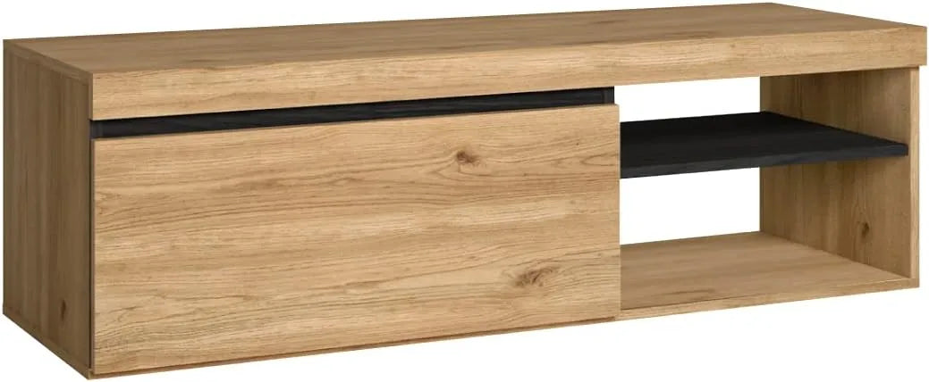 Meuble TV en Chêne et Noir avec Étagères et Placards - 120x40x41 cm