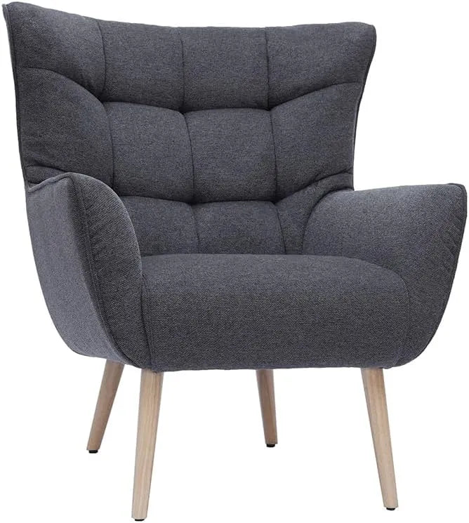 Fauteuil scandinave en velours gris foncé avec pieds en bois clair - Avery