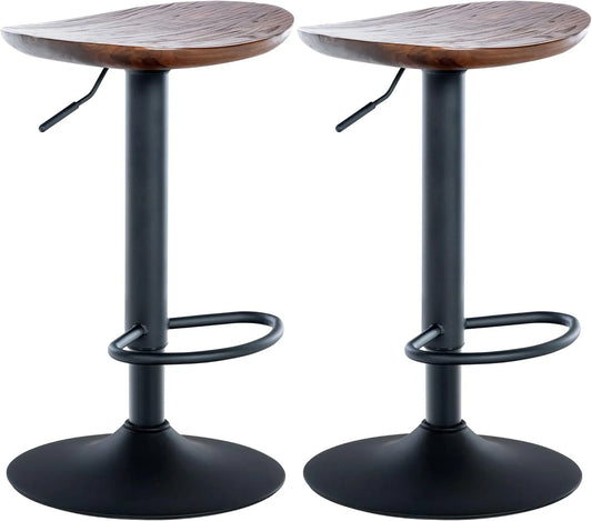 Ensemble de 2 tabourets de bar style industriel en bois et métal, réglables et pivotants, couleur noyer
