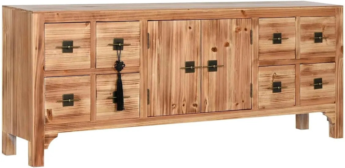 Meuble TV en Bois de Sapin Noir et Naturel, 130 x 24 x 51 cm