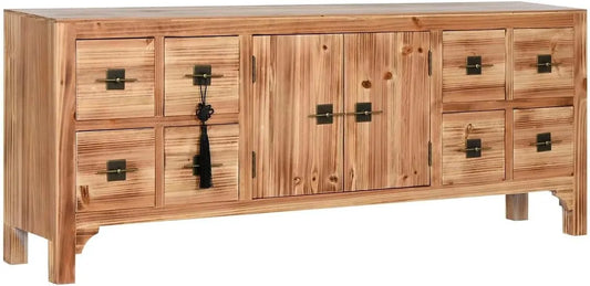 Meuble TV en Bois de Sapin Noir et Naturel, 130 x 24 x 51 cm