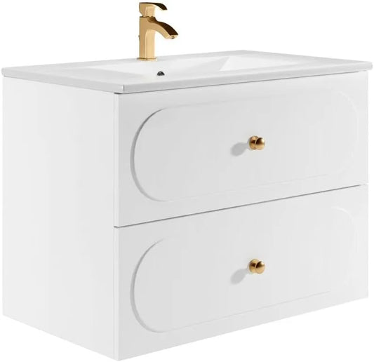 Meuble de Salle de Bain Mural avec Vasque Intégrée Blanc 80 cm - SATOBAL