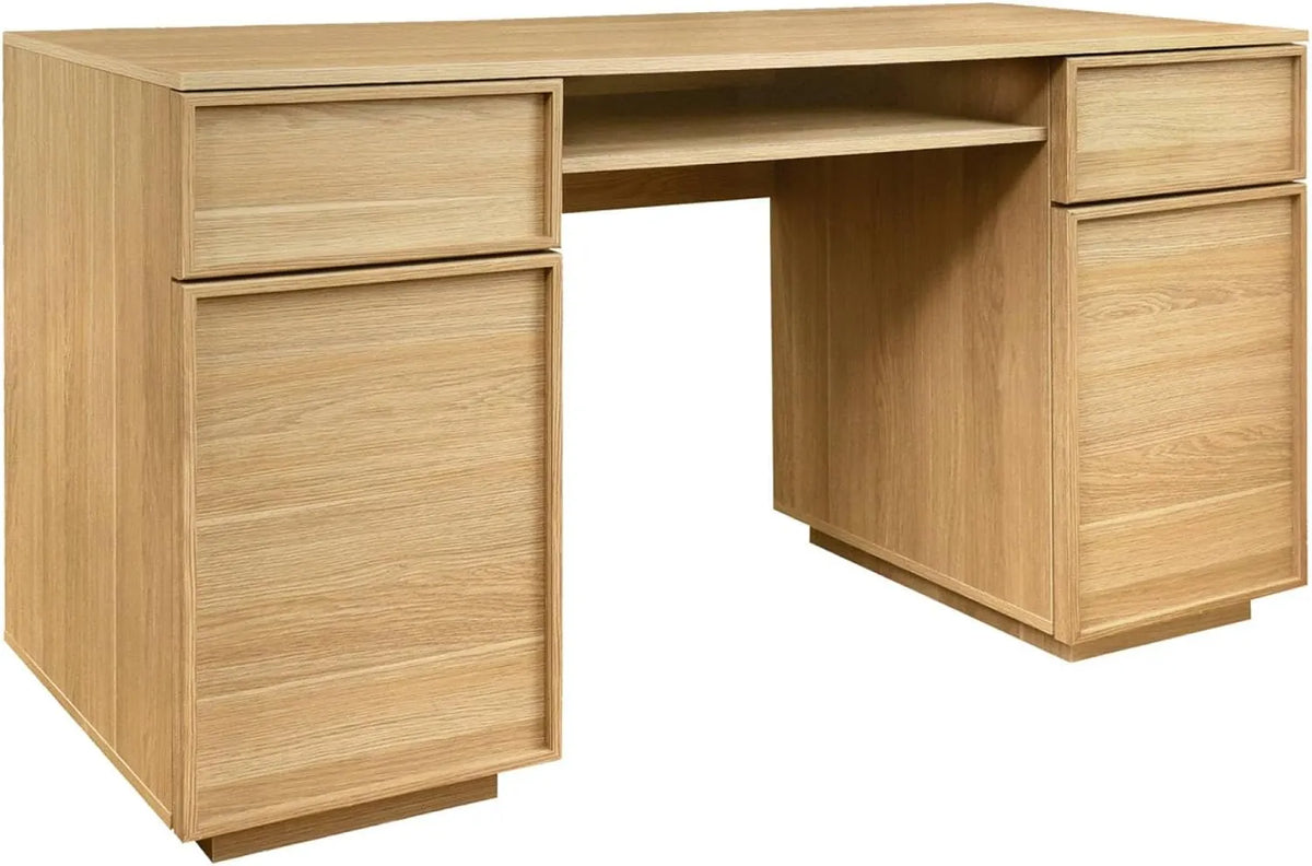 Bureau en Bois Naturel avec 2 Portes, 2 Tiroirs et Niche - 140 cm Kuba