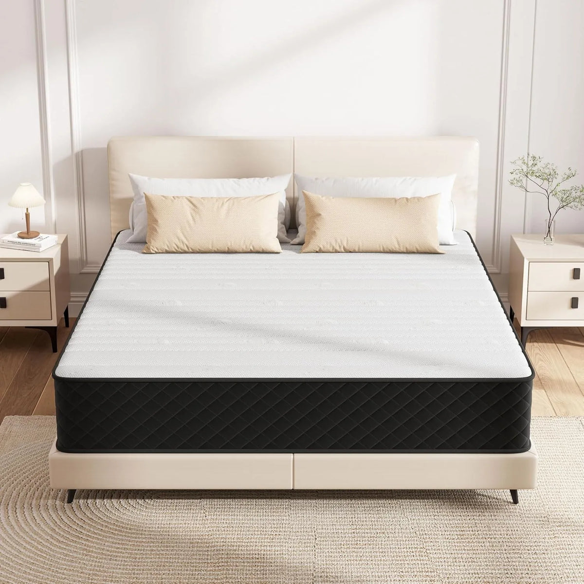 Matelas double 25 cm ferme hybride à mémoire de forme et ressorts ensachés