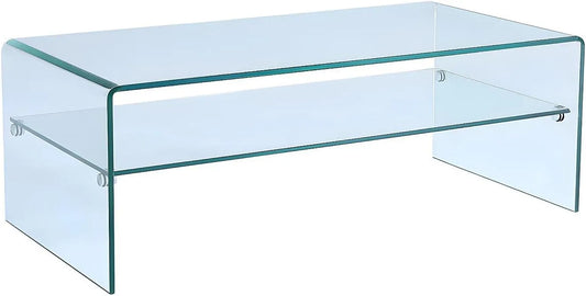Table basse design STILEOS en verre trempé à double plateau