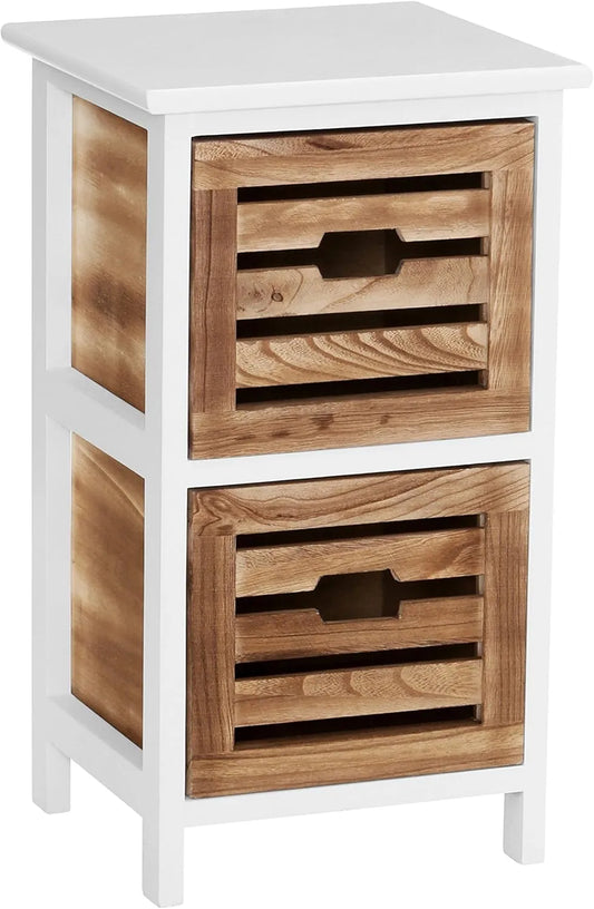 Armoire Portsmouth 2 Tiroirs en Bois de Paulownia et MDF, Marron, 53x30x27 cm