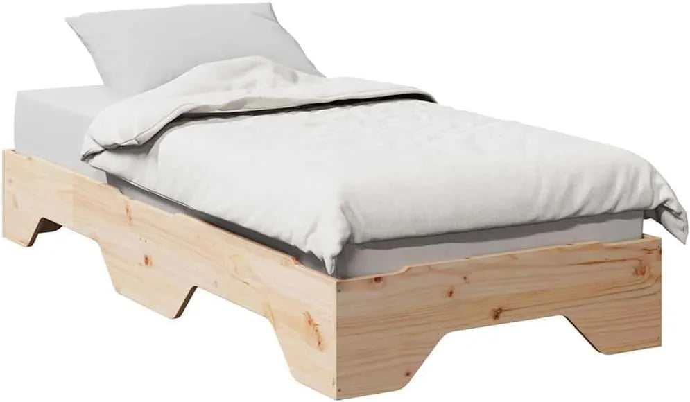 Cadre de Lit Empilable 75x190 cm en Bois Massif - Sans Matelas
