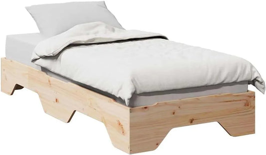 Cadre de Lit Empilable 75x190 cm en Bois Massif - Sans Matelas