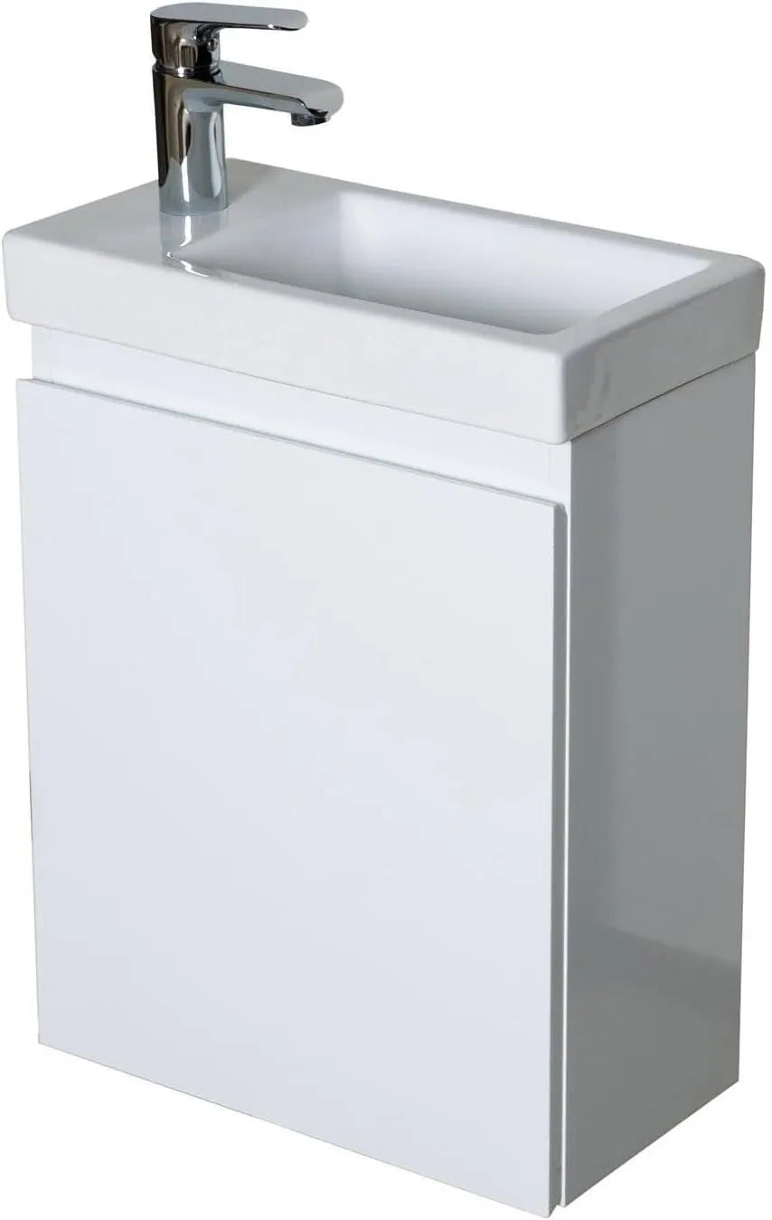 Meuble Lave-Mains Compact Blanc avec Robinetterie Chromée