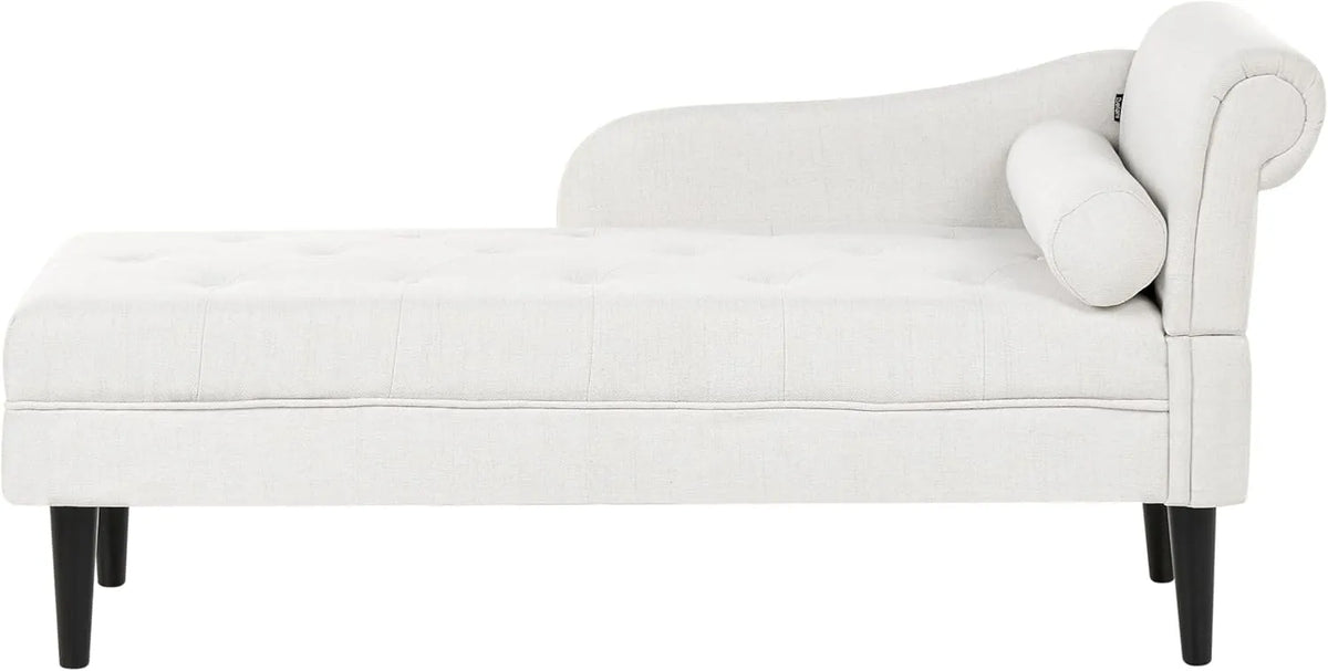 Chaise Longue Moderne en Tissu Blanc Cassé avec Pieds en Bois et Coussin Assorti - Côté Droit