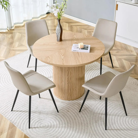 Table Ronde de Salle à Manger 100 cm Chêne Clair avec 4 Chaises Taupe en Similicuir