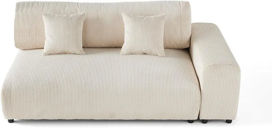 Canapé d'Angle Droit 3 Places en Velours Beige Côtelé - Design Moderne par Lisa Design