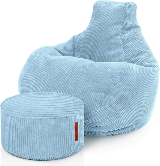 Pouf en Velours Côtelé - Fauteuil Relaxant Bleu Clair pour Salon et Chambre, 230L