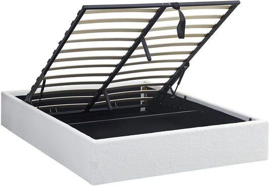 Lit Coffre en Tissu Bouclette 160x200 cm avec Rangement