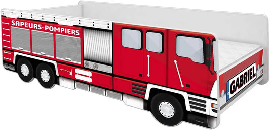 Lit Enfant Camion de Pompier avec Matelas et Sommier 80x160 cm