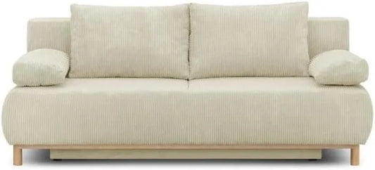 Canapé-lit MIKA 3 Places en Velours Côtelé Beige avec Coffre de Rangement - Dimensions 192 x 84 x 93 cm