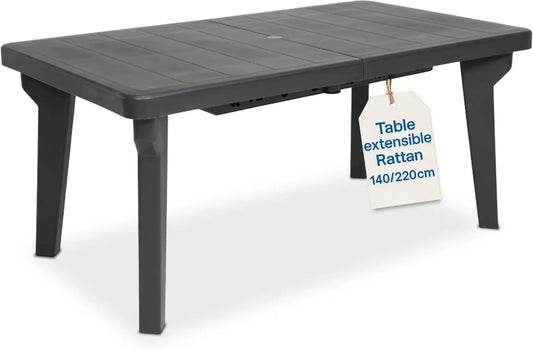 Tomaino - Table de jardin extensible en plastique avec rallonge, 160-220 x 90 x 74 cm, anthracite