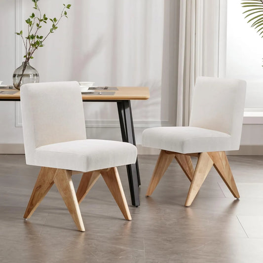 Lot de 2 chaises de salle à manger en chenille beige avec pieds en bois