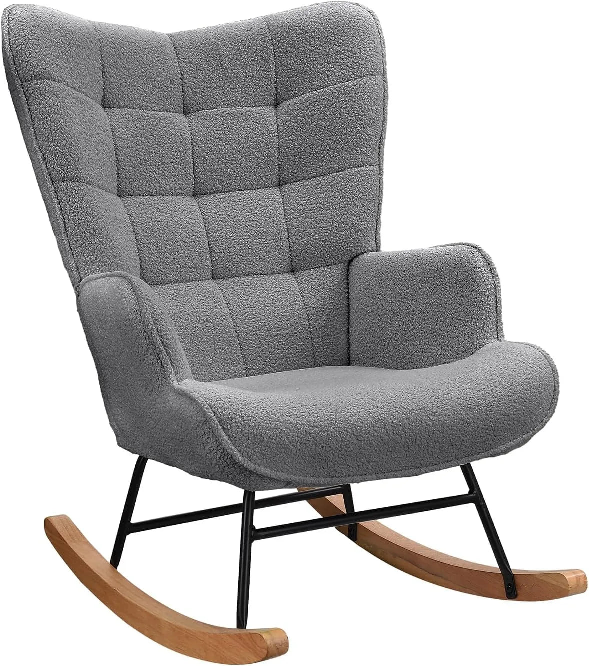 Chaise à Bascule Design en Tissu Peluche, Fauteuil d'Allaitement Confortable Gris Foncé