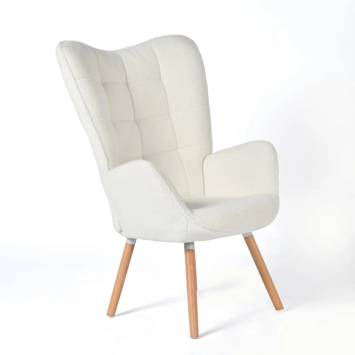 Chaise Scandinave en Peau de Mouton Beige avec Dossier Épais et Pieds en Bois