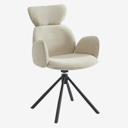 Chaises Pivotantes en Tissu et Métal Noir avec Accoudoirs - Lot de 2 - Modèle Omida Sable Blanc