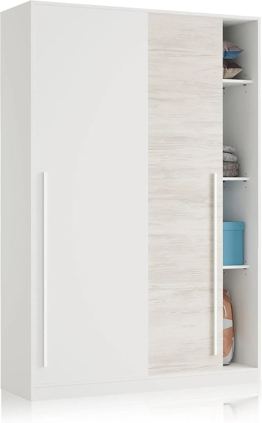 Armoire à Portes Coulissantes 2 Panneaux, 200x120x50 cm, Blanc Artic et Velho