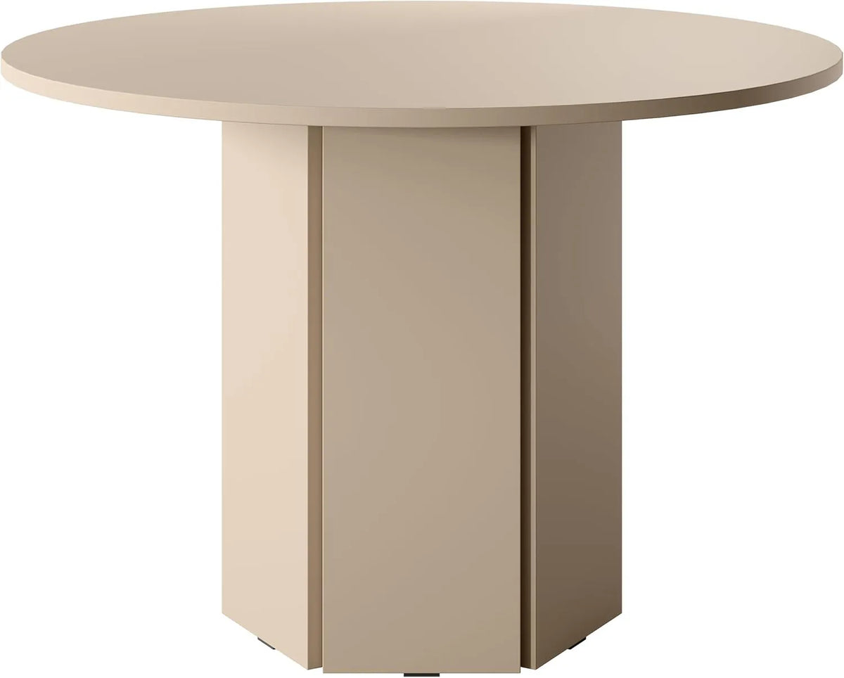 Table à Manger Ronde 110 cm pour 4 Personnes, Design Moderne, Couleur Cappuccino