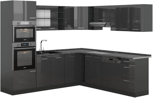 Vicco Cuisine d'Angle R-Line, Finition Anthracite Brillante, 237x247cm