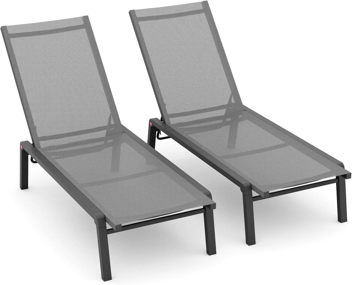 Lot de 2 Chaises Longues Réglables en Aluminium pour Jardin et Piscine