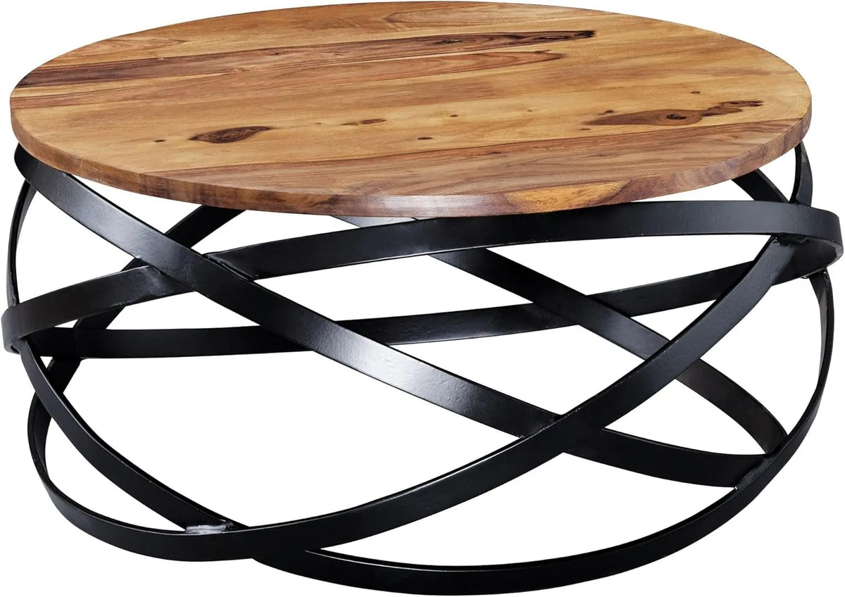 Table Basse en Bois Massif et Métal Sheesham 60x30x60 cm Design Industriel