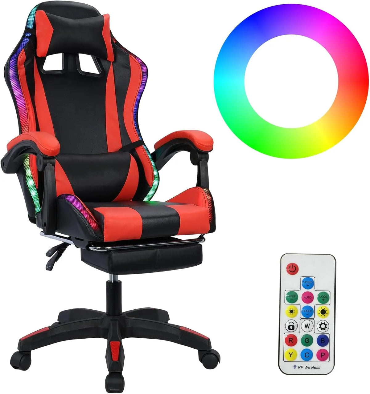 Fauteuil de jeu ergonomique ajustable avec repose-pieds et soutien lombaire