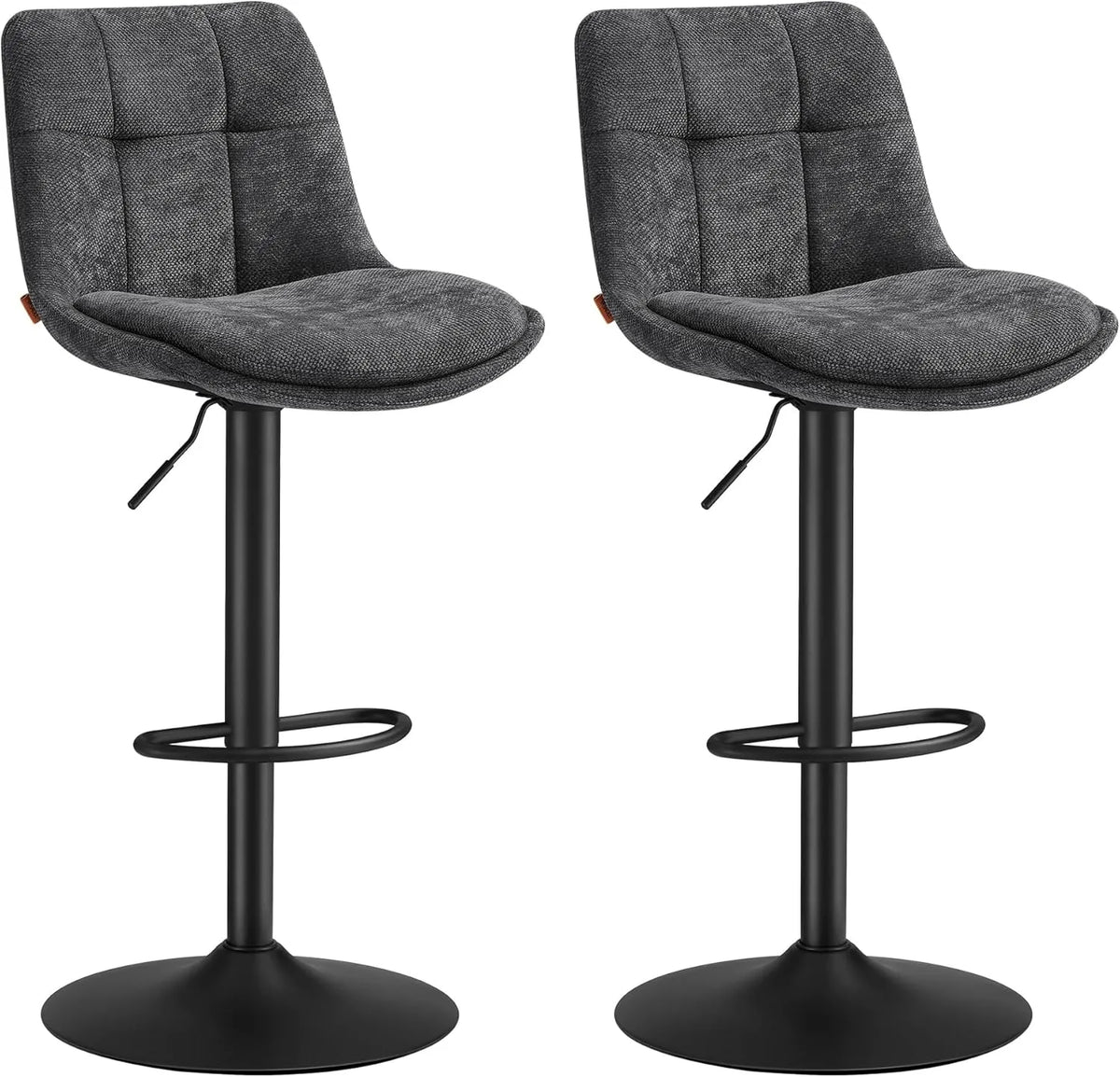 Ensemble de 2 Tabourets de Bar VASAGLE, Chaises Réglables avec Dossier et Repose-Pieds, Acier Gris, Pour Cuisine et Salle à Manger