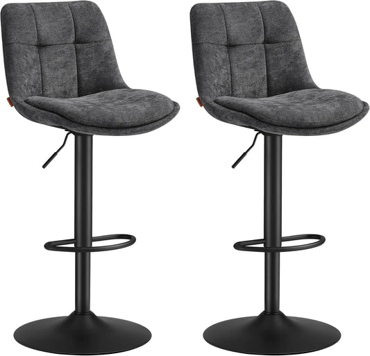 Ensemble de 2 Tabourets de Bar VASAGLE, Chaises Réglables avec Dossier et Repose-Pieds, Acier Gris, Pour Cuisine et Salle à Manger