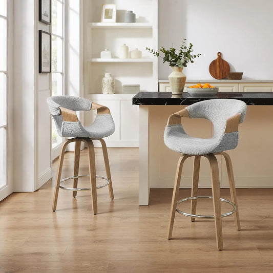 Ensemble de 2 Tabourets de Bar Pivotants en Bois avec Dossier, Gris Clair