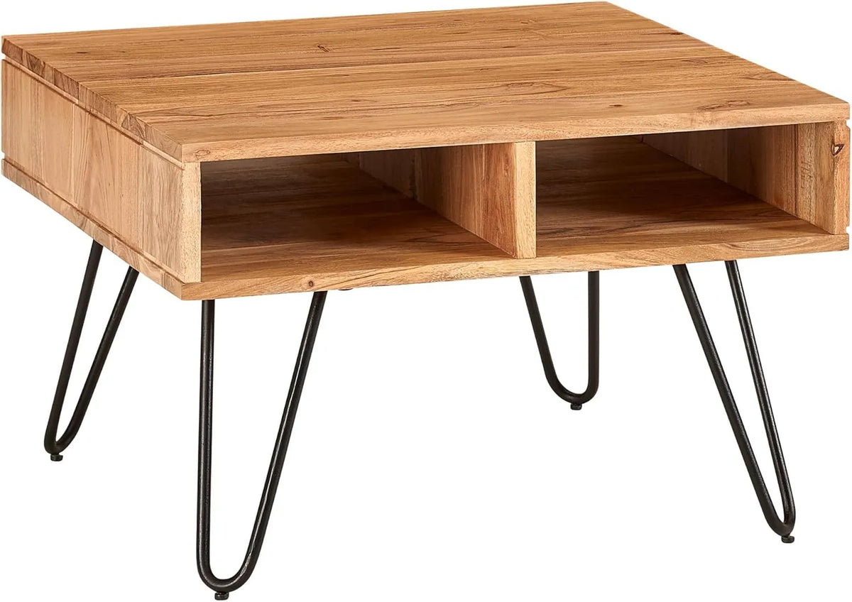 Table Basse Carrée en Acacia et Métal Style Industriel, 60x60x40 cm