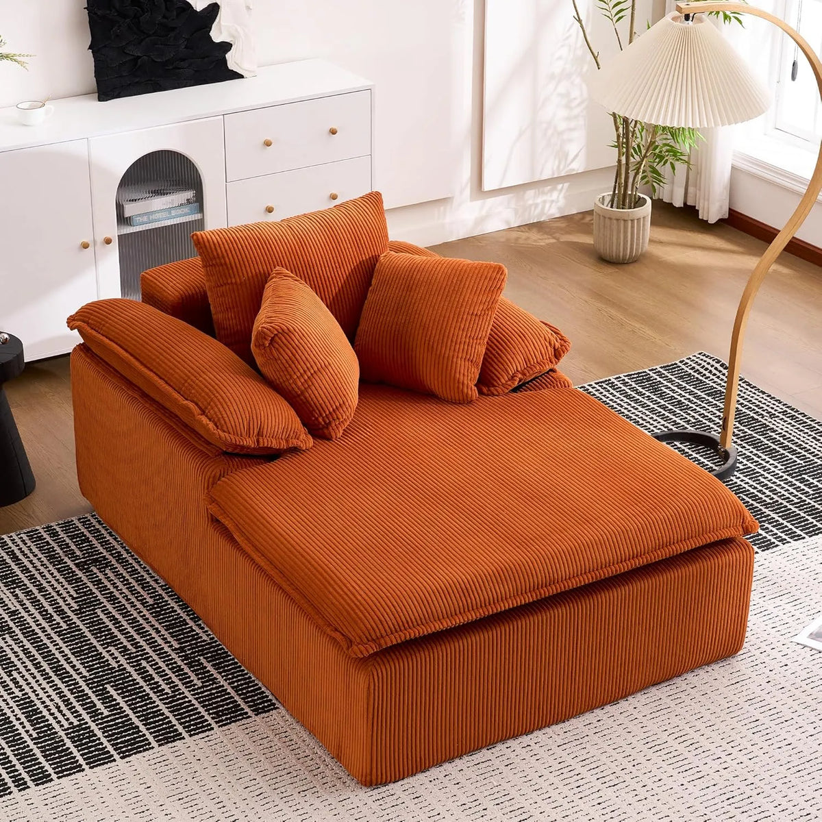 Canapé Relax en Velours Côtelé 46 cm, Design Nuage Orange, Confort Moderne