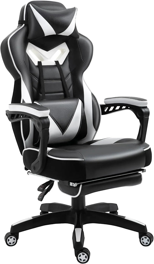 Chaise de Jeu Ergonomique Vinsetto avec Repose-Pied et Support Lombaire, Noir/Blanc