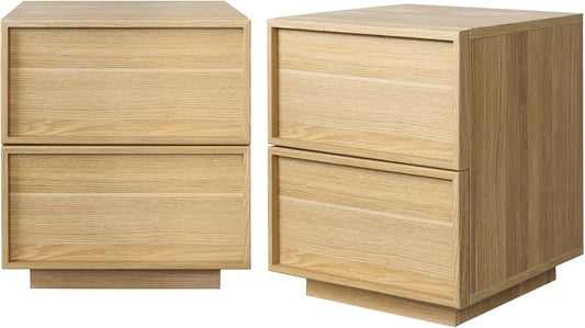sweeek - Ensemble de 2 Tables de Nuit en Bois avec 2 Tiroirs, Couleur Naturelle, 42 x 38 x 48 cm - Kuba