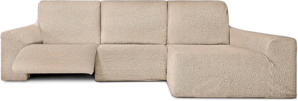 Housse de Canapé d'Angle Relax en Tissu Extensible avec Méridienne Droite Beige