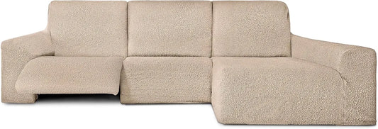 Housse de Canapé d'Angle Relax en Tissu Extensible avec Méridienne Droite Beige