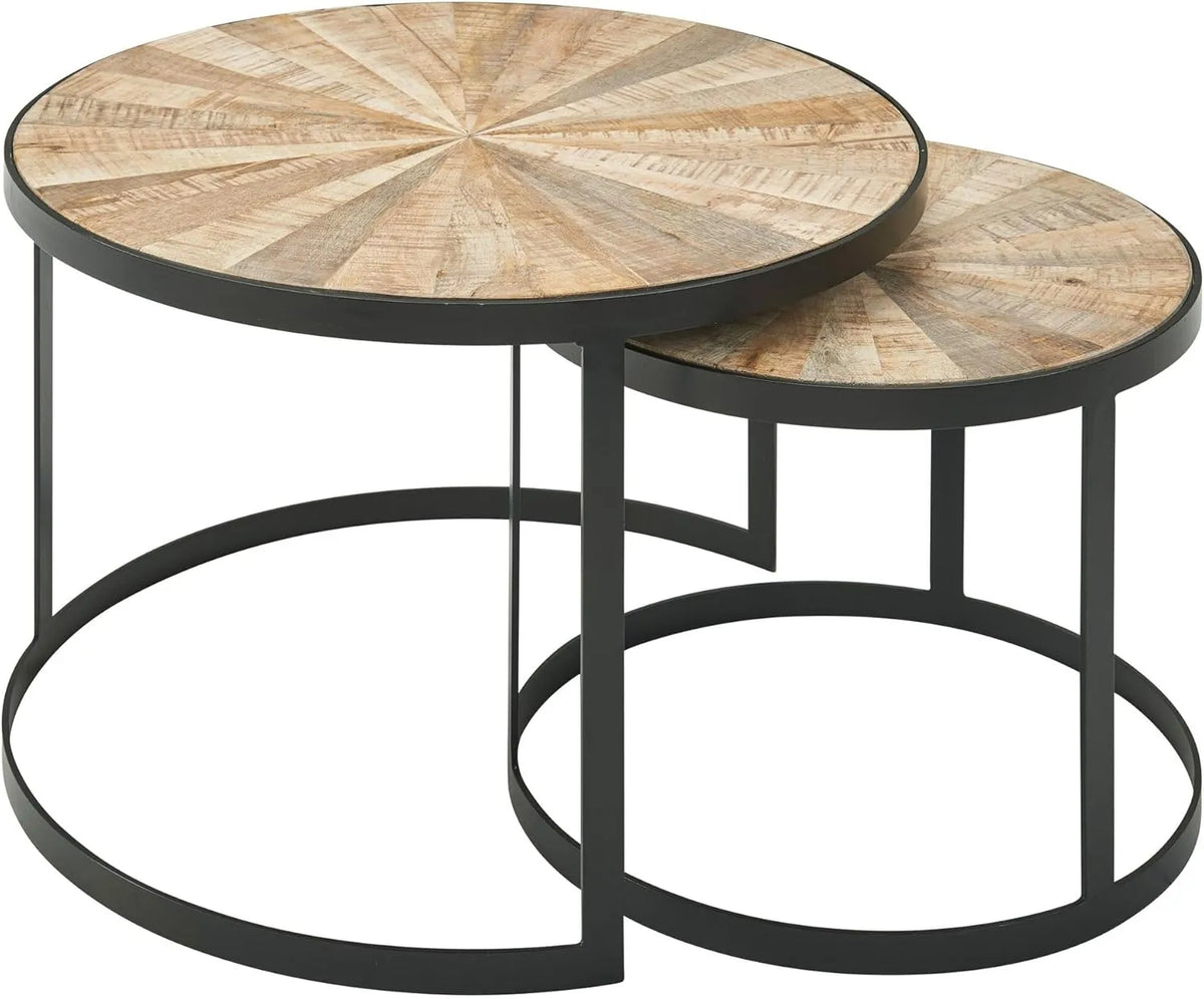 Ensemble de 2 Tables Basses Gigognes en Bois Massif de Manguier et Métal