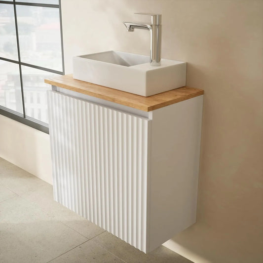 Ensemble de Salle de Bain Blanc avec Meuble Sous Vasque et Robinetterie Chromée, 56 x 55 x 30 cm