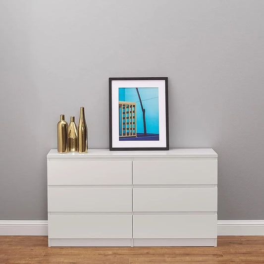 Commode Panana 6 Tiroirs pour Salon, Chambre et Bureau, 120 x 33 x 64,5 cm, Blanc